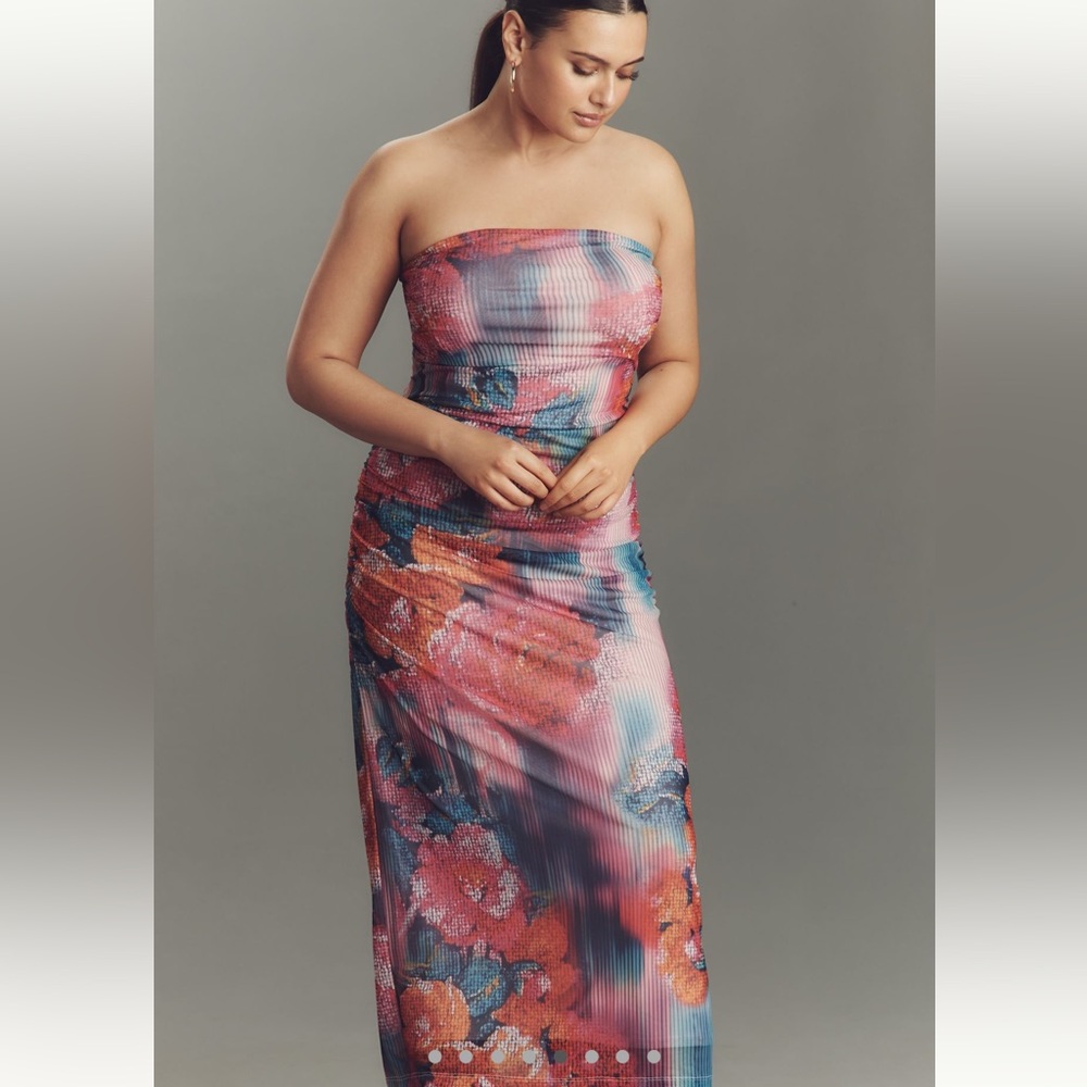 NWT Anthropologie The Soleil Slim Strapless Ruched Mesh Dress Sz Large